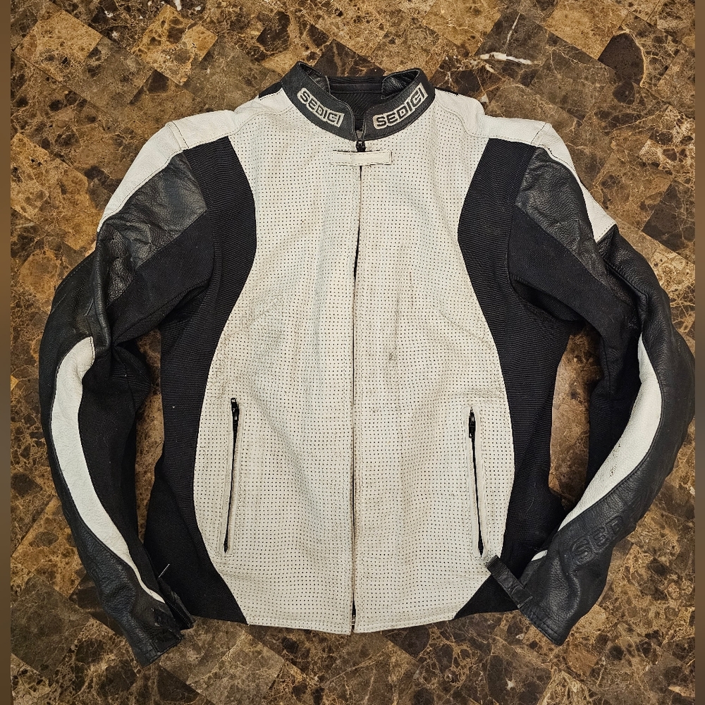 Sedici Woman's Perforated Leather Motorcycle Jacket Black/White